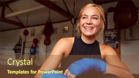  Presentation with boxer - Presentation design featuring portrait-of-female-boxer background and a tawny brown colored foreground