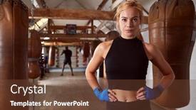  Presentation with boxer - Audience pleasing presentation design consisting of portrait-of-female-boxer backdrop and a tawny brown colored foreground