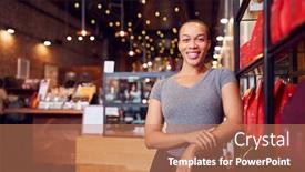  Presentation with coffee shop - Beautiful slides featuring portrait-of-female-coffee-shop backdrop and a coral colored foreground