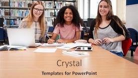  Presentation with college students - PPT layouts featuring portrait of female college students working in library together background and a lemonade colored foreground