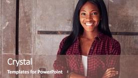  Presentation with modern - Cool new PPT theme with portrait of female designer standing backdrop and a  colored foreground