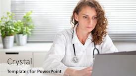  Presentation with telemedicine - Cool new presentation theme with portrait-of-female-doctor-working backdrop and a light gray colored foreground