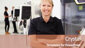  Presentation with cnc - PPT theme featuring portrait of female engineer operating background and a coral colored foreground