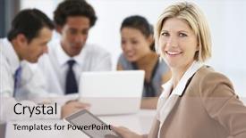  Presentation with executive - Audience pleasing PPT layouts consisting of portrait of female executive using backdrop and a mint green colored foreground