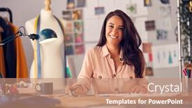  Presentation with designs - Colorful slides enhanced with portrait-of-female-fashion-designer backdrop and a coral colored foreground