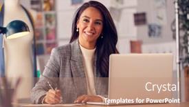  Presentation with fashion - Presentation theme enhanced with portrait-of-female-fashion-designer background and a coral colored foreground