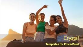  Presentation with roof - Presentation design enhanced with portrait-of-female-friends-standing background and a tawny brown colored foreground