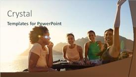  Presentation with roof - Slide deck with portrait-of-female-friends-standing background and a sky blue colored foreground