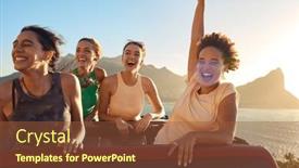  Presentation with roof - Slides with portrait-of-female-friends-standing background and a tawny brown colored foreground