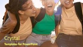  Presentation with backpacks - Presentation consisting of portrait-of-female-friends background and a  colored foreground