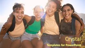  Presentation with backpacks - PPT layouts having portrait-of-female-friends background and a  colored foreground