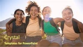  Presentation with backpacks - PPT theme enhanced with portrait-of-female-friends background and a  colored foreground