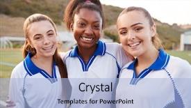  Presentation with female soccer - Theme having portrait of female high school background and a light blue colored foreground