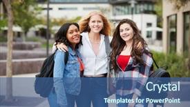  Presentation with high school students - Colorful slide deck enhanced with portrait of female high school backdrop and a ocean colored foreground