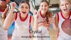  Presentation with basketball female - Slide deck having portrait of female high school background and a soft green colored foreground