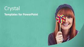  Presentation with candy - Audience pleasing slide set consisting of portrait of female hipster covering eye with candy against green background backdrop and a seafoam green colored foreground