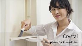  Presentation with cleaning - Cool new presentation theme with portrait of female housekeeper cleaning backdrop and a mint green colored foreground