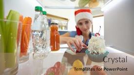  Presentation with fridge - Slide set consisting of portrait-of-female-in-santa background and a coral colored foreground