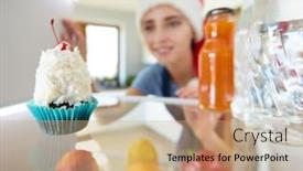  Presentation with fridge - Beautiful PPT theme featuring portrait-of-female-in-santa backdrop and a coral colored foreground