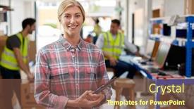  Presentation with logistics distribution - PPT layouts enhanced with portrait-of-female-manager background and a tawny brown colored foreground