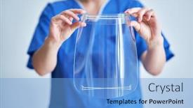  Presentation with medical face mask - PPT theme with portrait-of-female-medical-doctor background and a light blue colored foreground