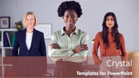  Presentation with racial - Theme enhanced with portrait-of-female-multi-racial background and a coral colored foreground