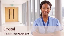  Presentation with nurse - Presentation design having portrait of female nurse standing background and a lemonade colored foreground