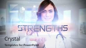  Presentation with hologram - Cool new PPT theme with portrait of female nurse backdrop and a light blue colored foreground