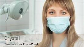  Presentation with ophthalmologist - Slide deck having portrait-of-female-ophthalmologist background and a coral colored foreground