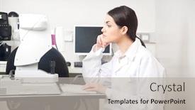  Presentation with optometrist - Amazing slide set having portrait of female optometrist in clinic backdrop and a light gray colored foreground