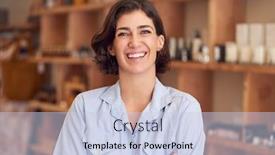  Presentation with portrait of excited overjoyed female - Beautiful presentation theme featuring portrait-of-female-owner backdrop and a lemonade colored foreground