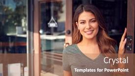  Presentation with coffee shop - Audience pleasing theme consisting of portrait-of-female-owner backdrop and a coral colored foreground