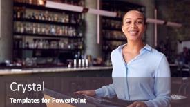  Presentation with using digital tablet - Audience pleasing PPT layouts consisting of portrait-of-female-owner backdrop and a dark gray colored foreground