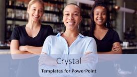  Presentation with bar - PPT theme with portrait-of-female-owner background and a light blue colored foreground