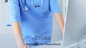  Presentation with medical desk - Theme consisting of portrait-of-female-physician-filling background and a light blue colored foreground