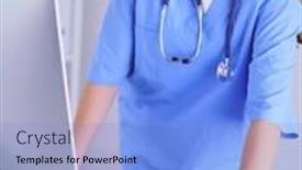  Presentation with medical emergency - Presentation theme enhanced with portrait-of-female-physician-filling background and a  colored foreground