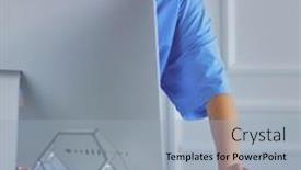  Presentation with medical emergency - Slide deck having portrait-of-female-physician-filling background and a light blue colored foreground