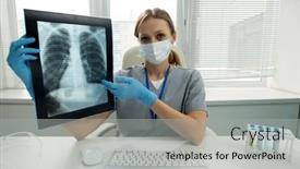  Presentation with radiologist - Beautiful slide deck featuring portrait-of-female-radiologist backdrop and a light gray colored foreground