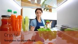  Presentation with fridge - Beautiful slide deck featuring portrait-of-female-standing-near backdrop and a red colored foreground