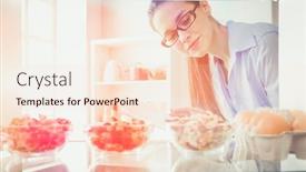  Presentation with fridge - Presentation theme with portrait-of-female-standing-near background and a lemonade colored foreground