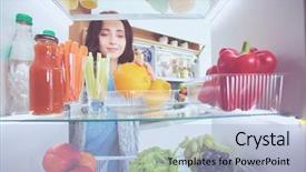  Presentation with healthy food - Presentation theme enhanced with portrait of female standing near background and a light blue colored foreground
