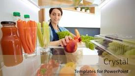  Presentation with fridge - Theme having portrait-of-female-standing-near background and a coral colored foreground