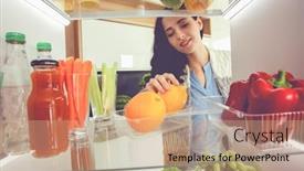  Presentation with fridge - Theme enhanced with portrait-of-female-standing-near background and a coral colored foreground