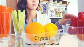  Presentation with fridge - PPT layouts having portrait-of-female-standing-near background and a yellow colored foreground