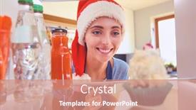  Presentation with fridge - PPT theme consisting of portrait-of-female-standing-near background and a coral colored foreground