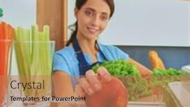  Presentation with healthy food - Presentation theme with portrait-of-female-standing-near background and a coral colored foreground