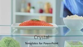  Presentation with fridge - PPT theme consisting of portrait-of-female-standing-near background and a light blue colored foreground