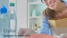  Presentation with healthy food - Slides having portrait-of-female-standing-near background and a light blue colored foreground