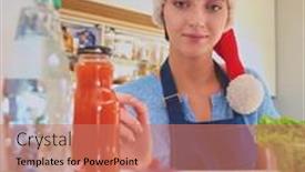  Presentation with healthy food - PPT layouts having portrait-of-female-standing-near background and a coral colored foreground
