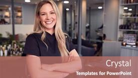  Presentation with hairdressing salon - Colorful presentation design enhanced with portrait-of-female-stylist backdrop and a coral colored foreground